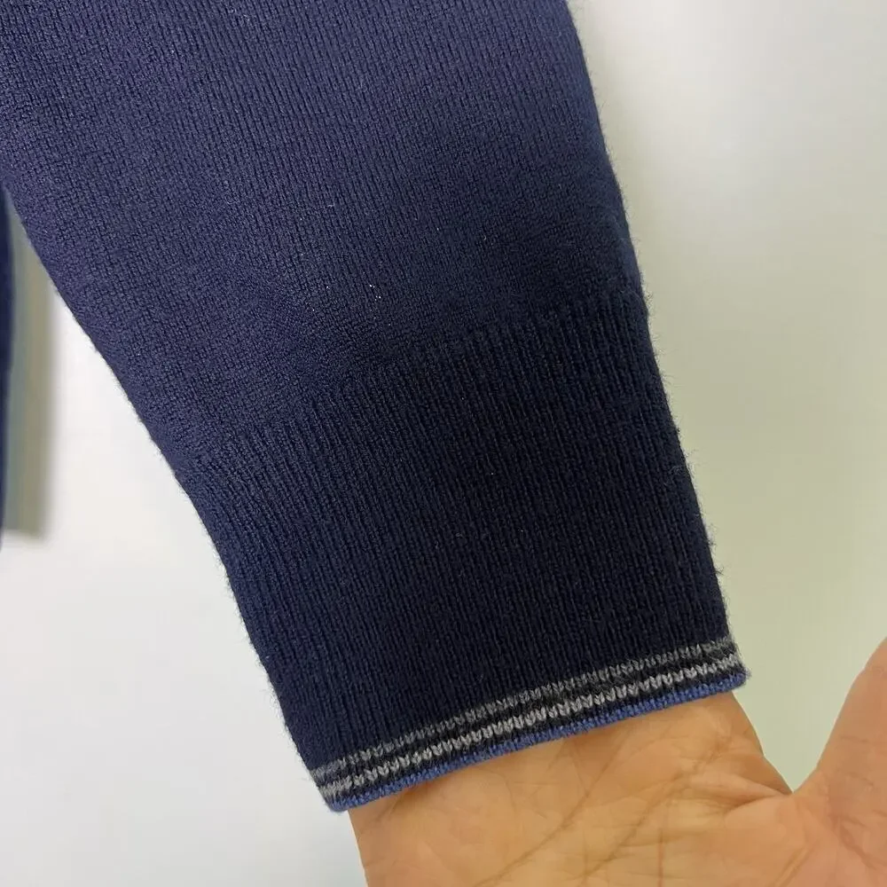 Banana Republic Men's Extra Fine Merino Wool Sweater V Neck Navy Blue Sz L
